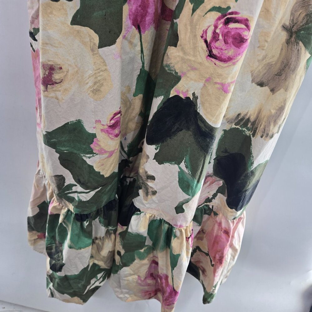 Express Cream Floral Watercolor Off Shoulder Puff Sleeve Maxi Dress Size Medium - Picture 10 of 16